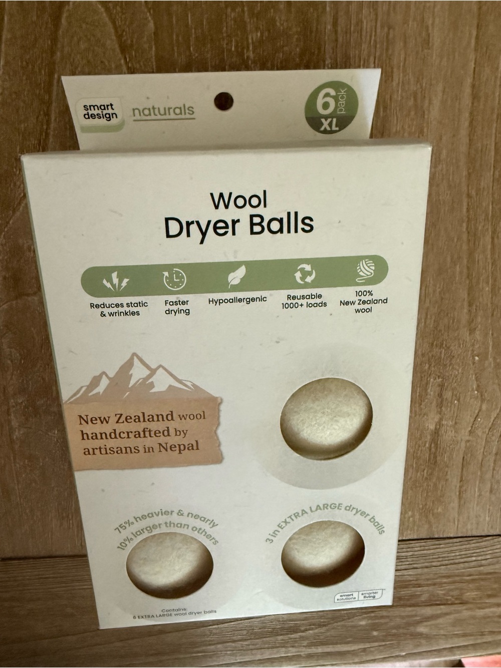Smart Design Wool Dryer Balls XL Natural Eco Fabric Softener Eliminates Wrinkle